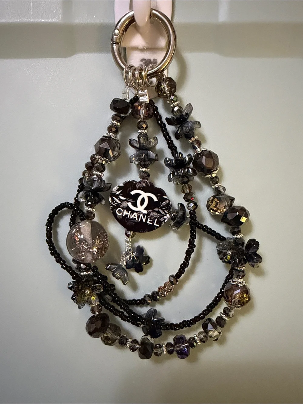 Black Crystal Beaded Charm Necklace